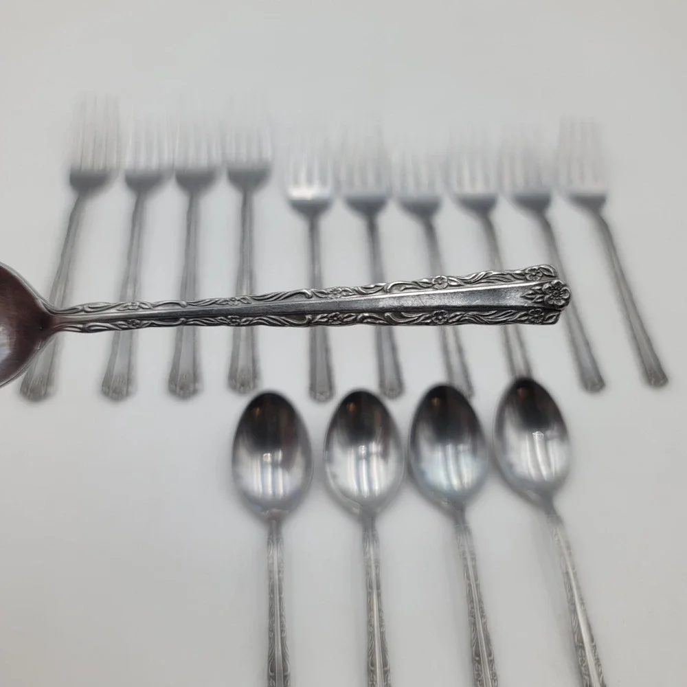 15pc Vintage Stainless Flatware Set Japan Floral Pattern UNF363 Forks Spoons